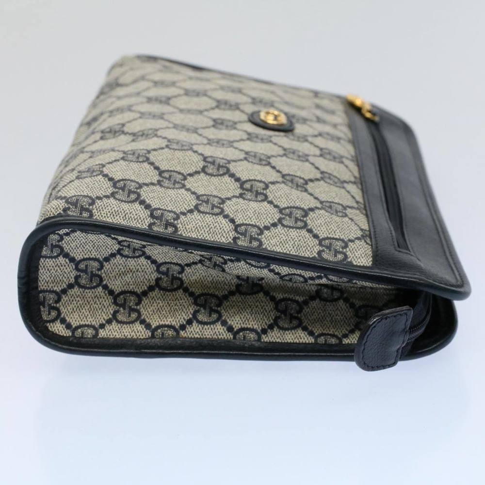 GUCCI GG Supreme Clutch Bag PVC Leather Navy Gray 014 115 Auth yk8933 - Picture 4 of 16
